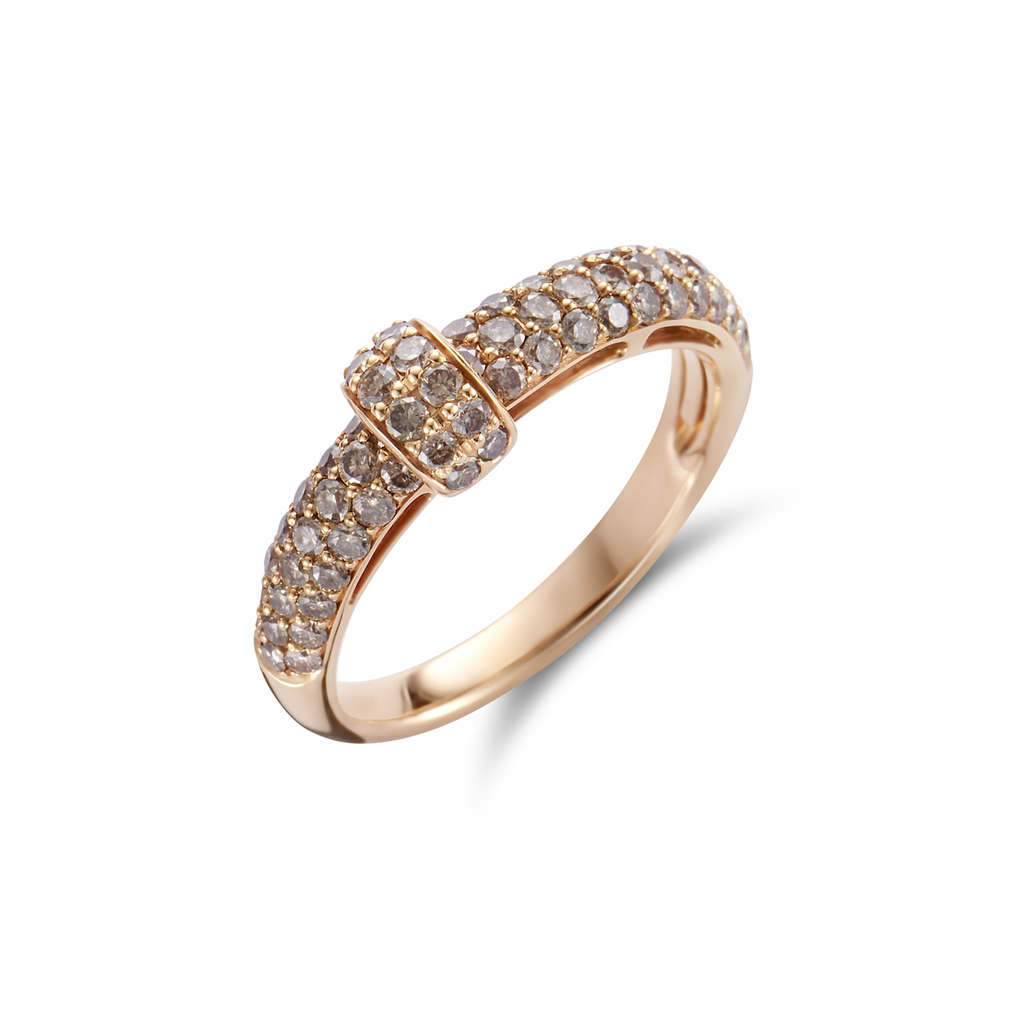 Ring pink gold pavé cognac diamond