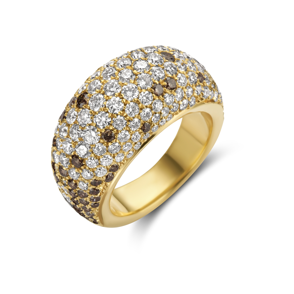 Ring pink gold set white and brown diamonds