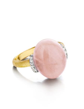 Ring yellow gold Pink Quartz diam M/M
