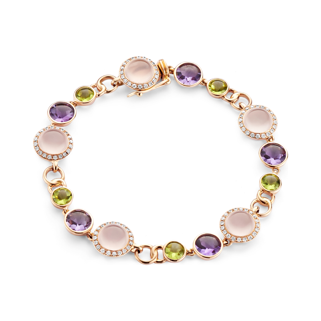 bracelet pink gold multi stones