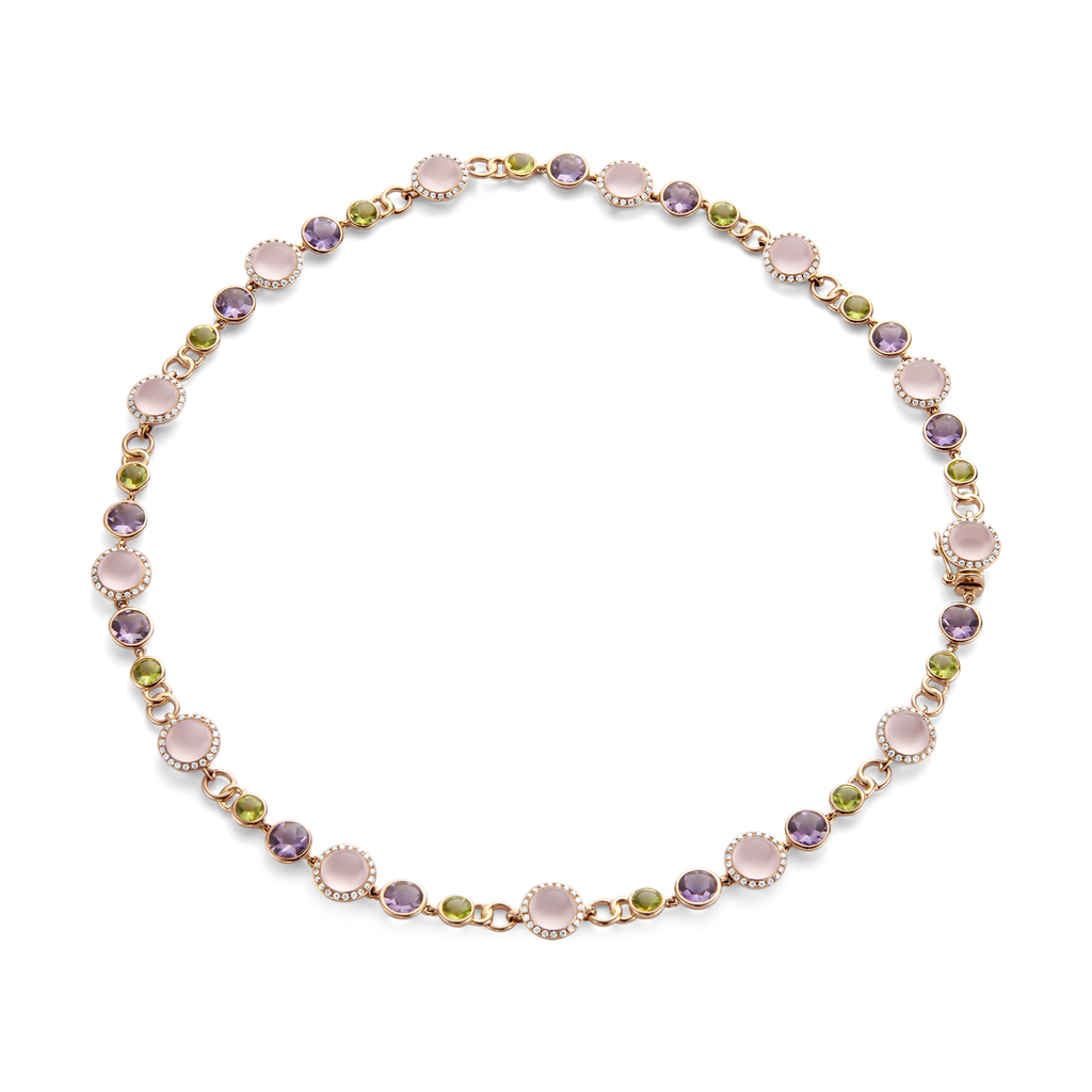 collier pink gold set multi stones