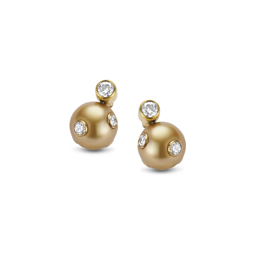 earrings golden pearls with diamonds