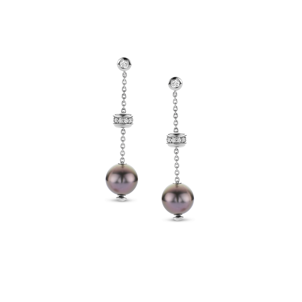 earrings white gold with grey pearl and diamonds