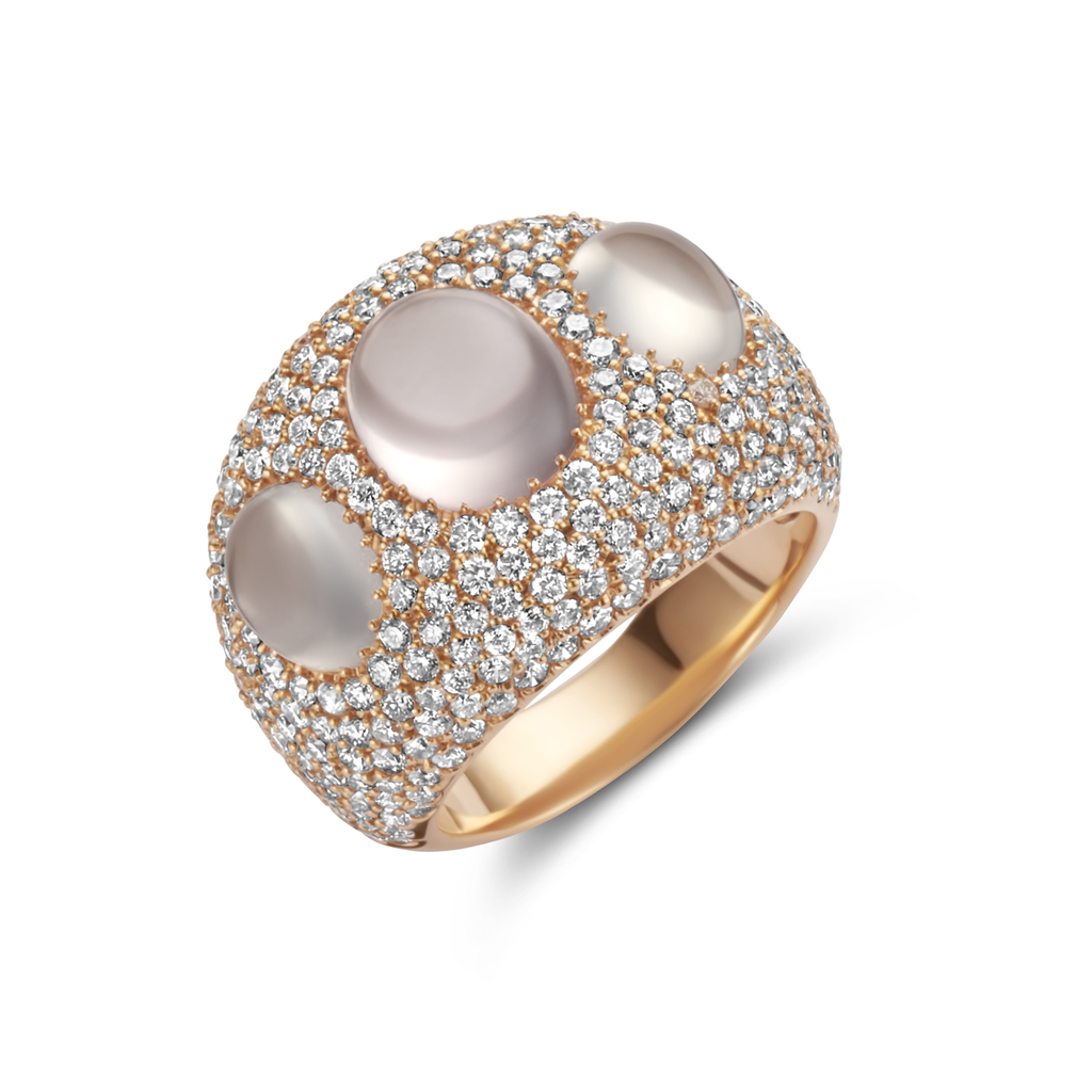 ring pave pink gold with milky quartz