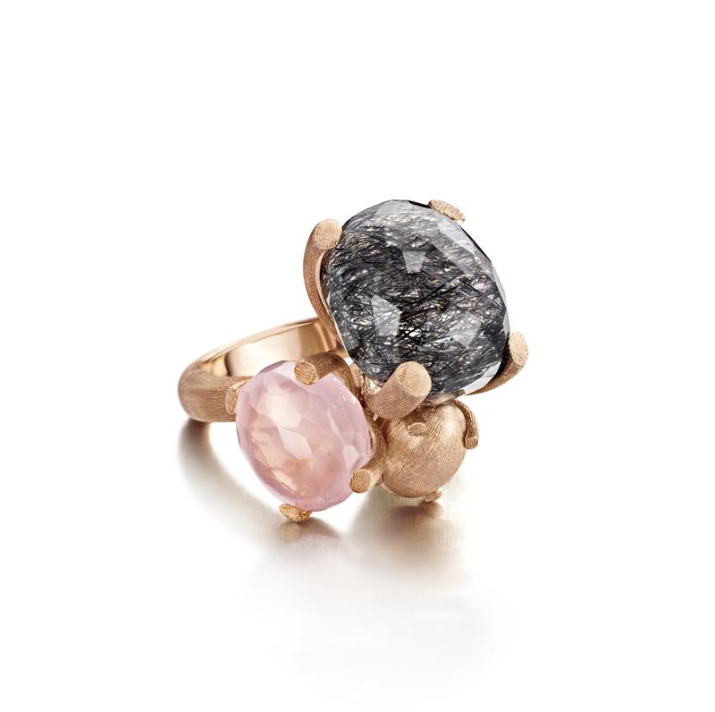ring pink gold topaz brun and quartz