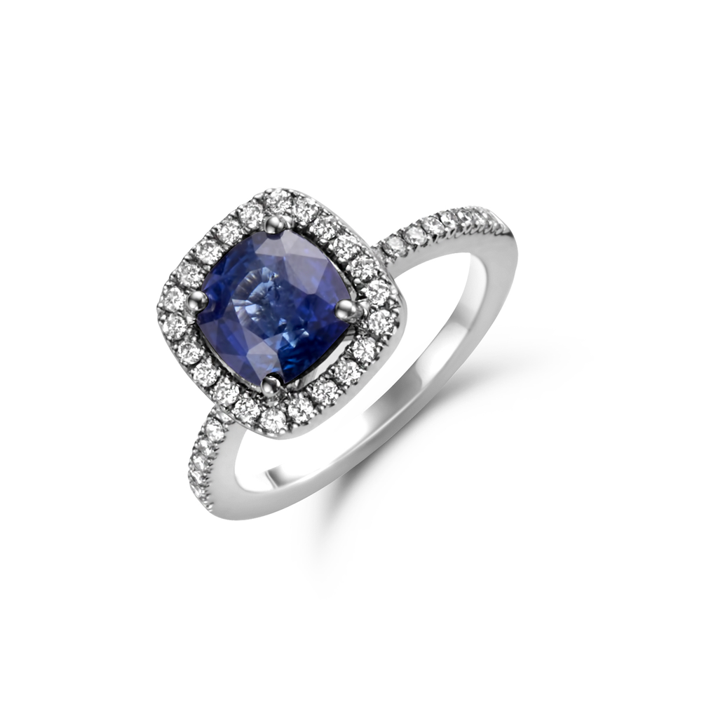 ring white gold set diamonds and sapphire