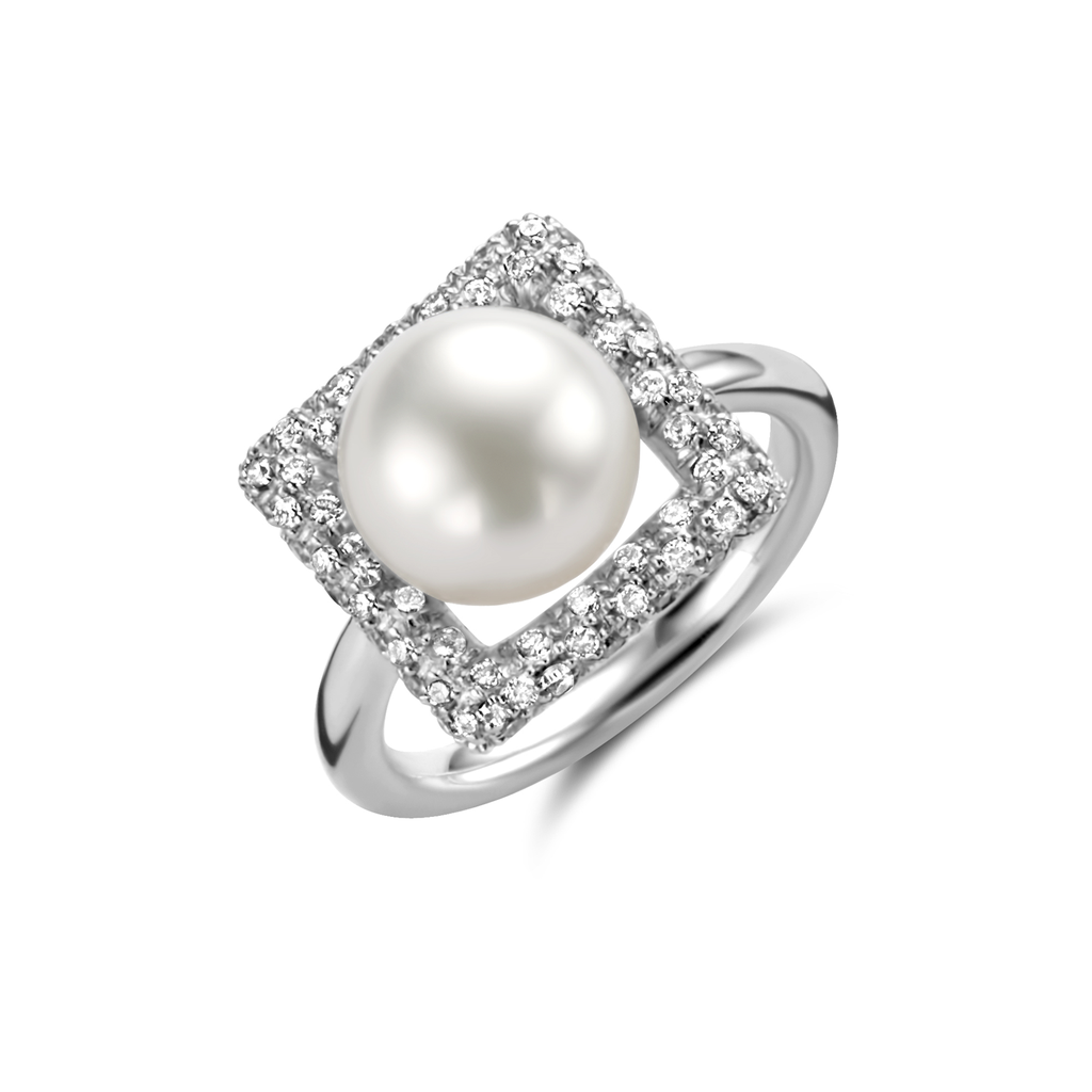 ring white gold with akoya pearl and diamonds