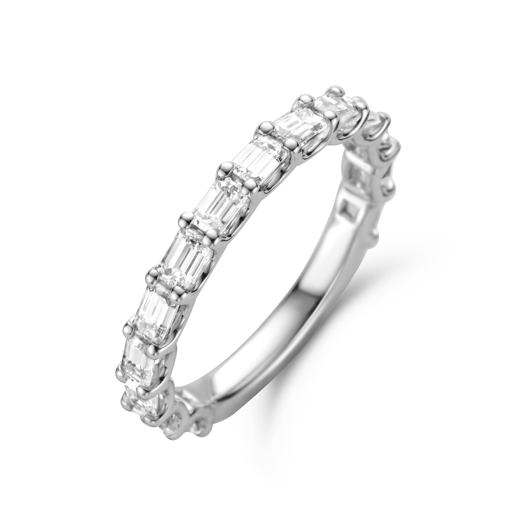 wedding band white gold set emerald cut diamonds