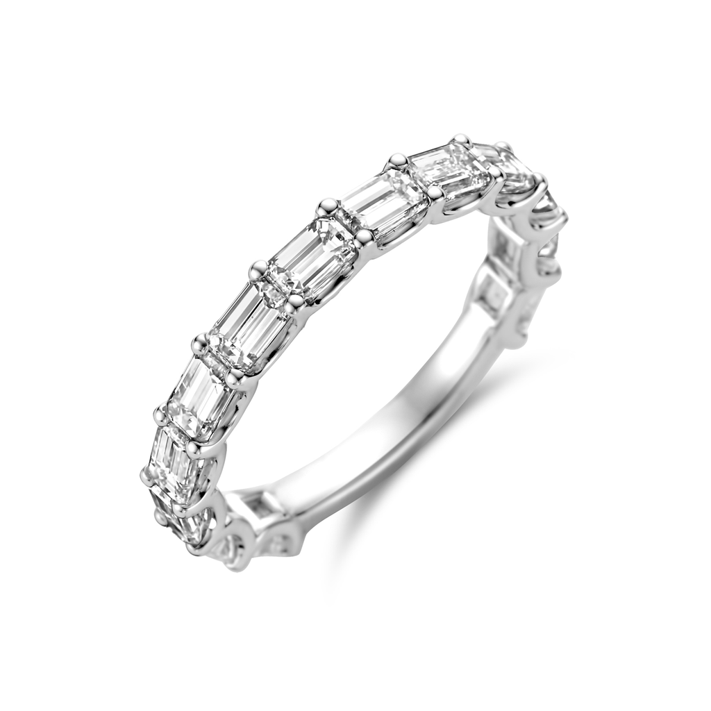 wedding band white gold set with emerald cut diamonds