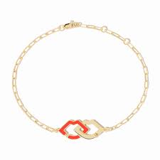 2 Lips bracelet in 18k yellow gold and red lacquer