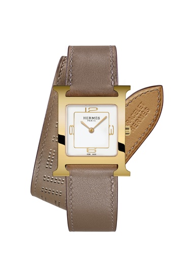 [049202WW00]  Hermès - Heure H MM double tour Plated red gold
