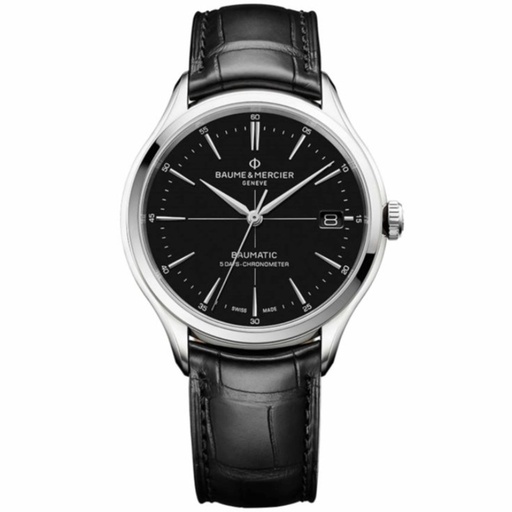 [M0A10692]  Baume & Mercier - Clifton Baumatic Steel & Leather Black Dial