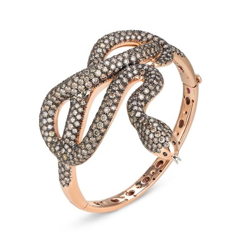 [ADR130BA1616]  Roberto Coin - Animalier Snake Bracelet in Pink Gold and Brown Diamonds