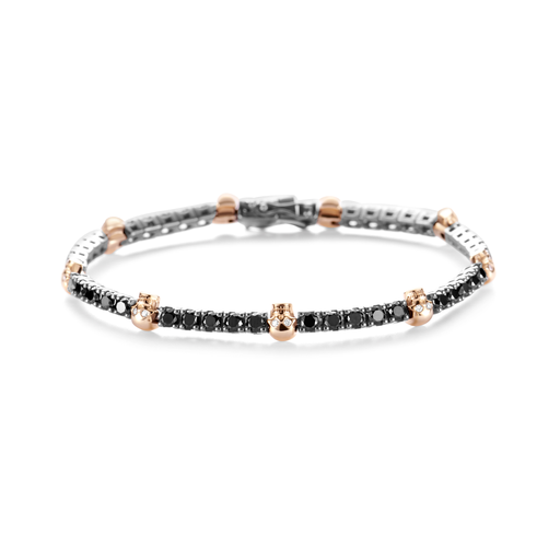 [JBS-LV-BR8142/BLW-WR]  JBS - Bracelet black diamond, white gold black rhodium, red gold skulls