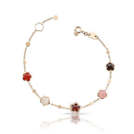 [16121R]  Pasquale Bruni - Figlia dei Fiori Bracelet in Pink Gold with Moonstone, Pink Chalcedony, Carnelian, Red Garnet, Smoky Quartz, White and Champagne Diamonds