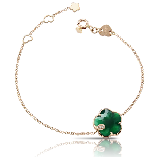 [16140R]  Pasquale Bruni - Petit Joli Bracelet in Pink Gold with Green Agate, White and Champagne Diamonds