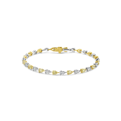 [JBS-IG-BR5818P45XBGWH3FLY-17.5]  JBS - Tennis Bracelet with White and Yellow Pear-Cut Diamonds