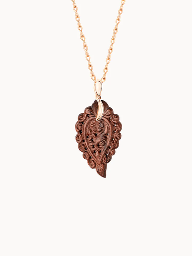 [P-ind-s-sw-rg]  Tamara Comolli - INDIA Leaf Small Wood & Pink Gold Pendant