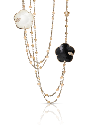 [15892R]  Pasquale Bruni - Ton Joli Sautoir in Pink Gold with White Agate and Mother of Pearl doublet, Onyx, White and Champagne Diamonds