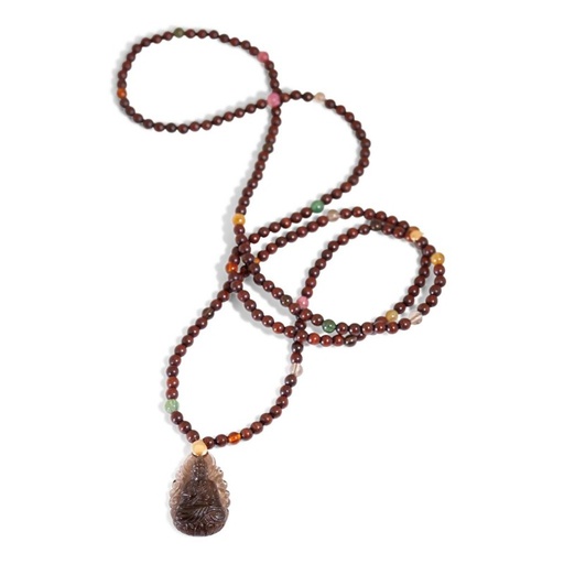[N-IND-SWSmo-KY-rg]  Tamara Comolli - Necklace India Snake Wood with Smoky Quartz