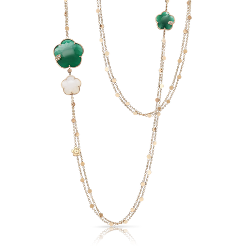 [16128R]  Pasquale Bruni - Ton Joli Sautoir in Pink Gold with White and Green Agate, White and Champagne Diamonds