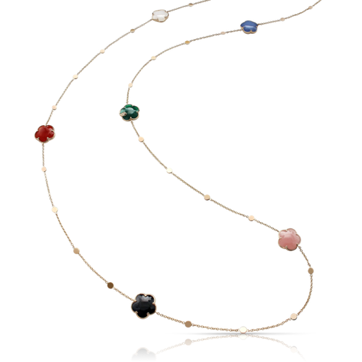 [16266R]  Pasquale Bruni - Pink gold Petit Joli sautoir with green and white agate, onyx, blue moon (white agate and lapis lazuli doublet), pink chalcedony, carnelian and D