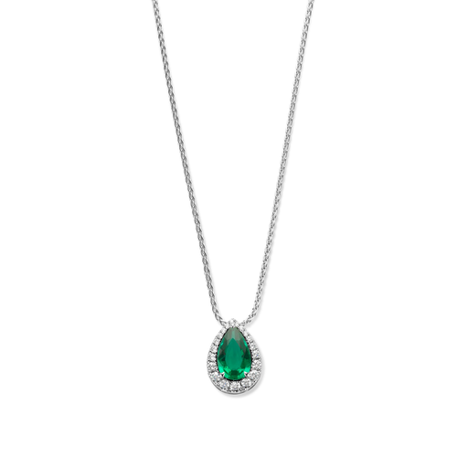 [JBS-MB-1/3829]  JBS - White gold pendant with pear shape emerald and diamants