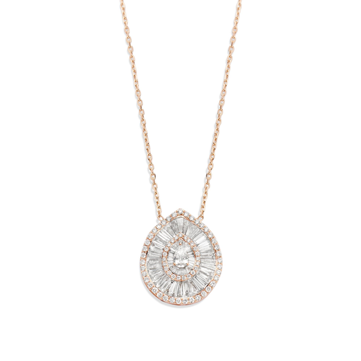 [JBS-SAD-PE4592]  JBS - Pinkgold pendant with brilliant, baguette and oval cut diamonds
