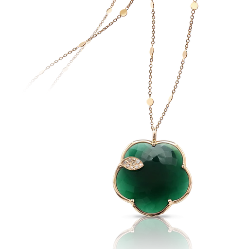 [16328R]  Pasquale Bruni - Ton Joli Necklace in Pink Gold with Green Agate, White and Champagne Diamonds