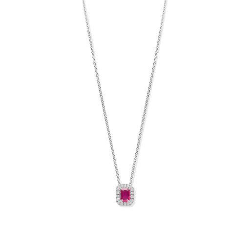 [JBS-DG-10516*SRB]  JBS - Necklace with Emerald Cut Ruby and Diamond Pendant