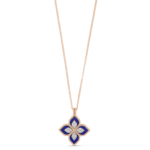 [ADV888CL1837_04]  Roberto Coin - Princess Flower Necklace with Diamonds & Lapis