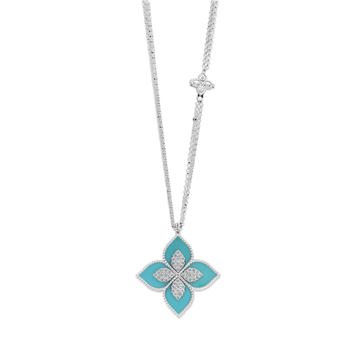 [ADV888CL1838_853]  Roberto Coin - Princess Flower Pendant with Diamonds & Turquoise