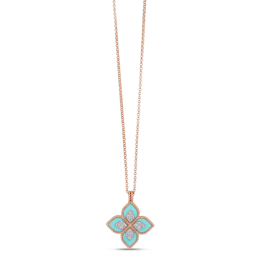 [ADV888CL1837_03]  Roberto Coin - Princess Flower Pendant with Diamonds & Turquoise