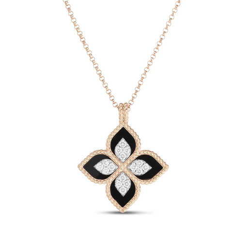 [ADV888CL1837]  Roberto Coin - Princess Flower Pendant in Pink Gold with Black Jade & Diamonds