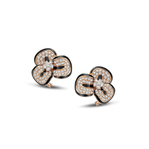  JBS - earring flower pink gold diamond and onyx