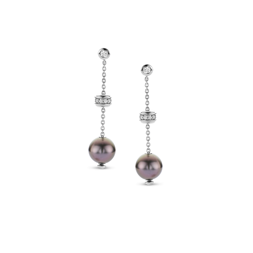  Mikimoto - earrings white gold with grey pearl and diamonds