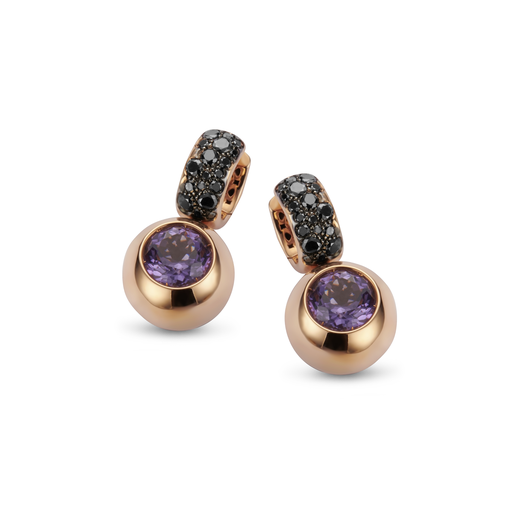  JBS - earrings pink gold set black diamonds and amethyst