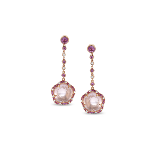 [JBS-AS-30/14344R/R0Q]  JBS - Earrings Red Gold with Diamond, Pink Sapphire and Rose Quartz