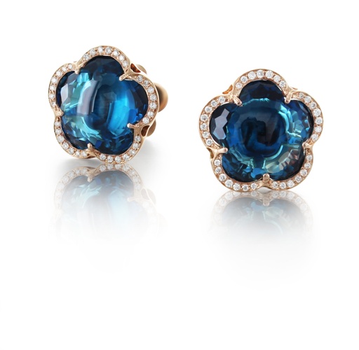  Pasquale Bruni - Bon Ton Stud Earrings in Pink Gold with London Blue Topaz and Diamonds