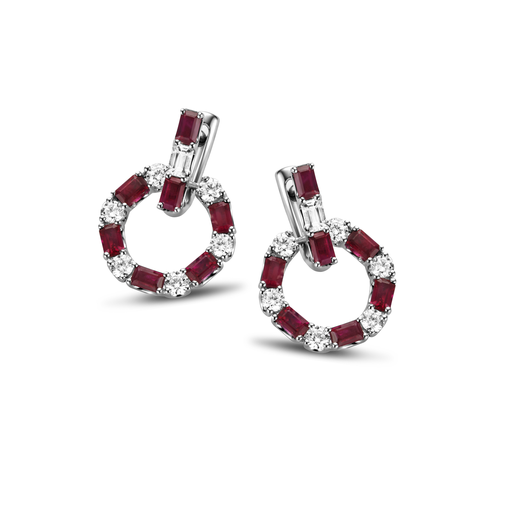  JBS - Earrings white gold diamonds + rubies baguette