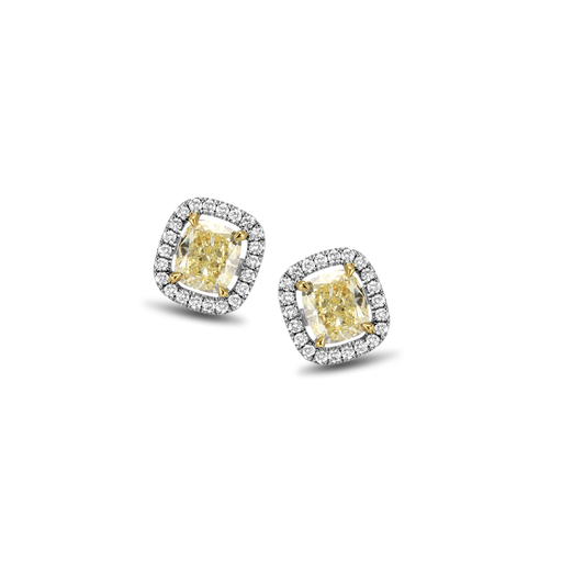  JBS - Studs white gold cushion fancy yellow
