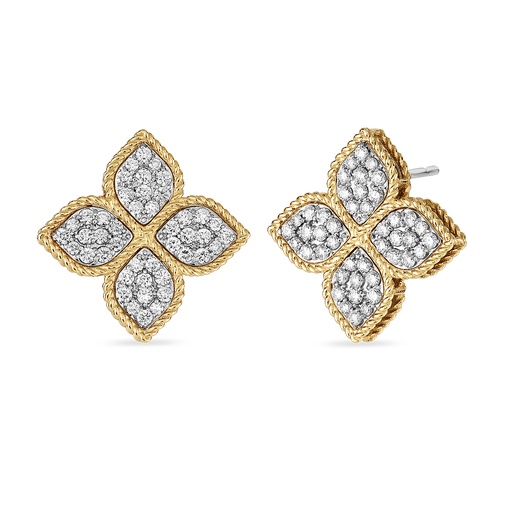  Roberto Coin - Princess Flower Earrings in Yellow Gold with Diamonds