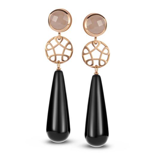 [8OR4819SASON]  Bron - Toujour Ajour Earrings in Pink Gold with Onyx and Pink Sapphire