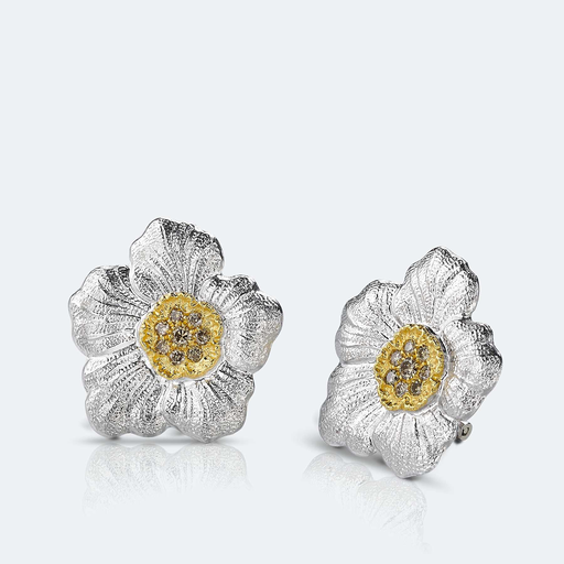 [JAGEAR012282]  Buccellati - earrings blossom silver with gold and diamonds
