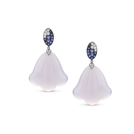 [JBS-ANCO-4098-BLUE]  JBS - Earrings with diamonds, blue sapphires and blue chalcedony