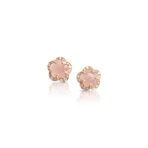 [15988R]  Pasquale Bruni - Figlia dei Fiori Stud Earrings in Pink Gold with Pink Chalcedony and White Diamonds