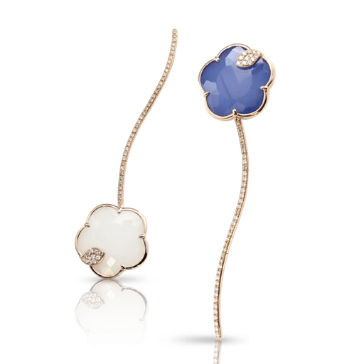 [15980R]  Pasquale Bruni - Joli Earrings in Pink Gold with Blue Moon (White Agate and Lapis Lazuli Doublet), White Agate and Mother of Pearl Doublet, White and Champagne Diamond