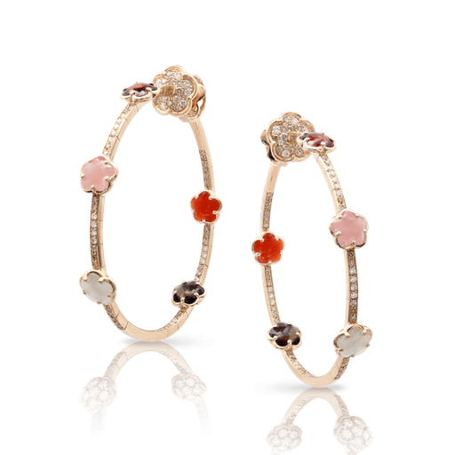 [16004R]  Pasquale Bruni - Figlia dei Fiori Hoop Earrings in Pink Gold with Pink Chalcedony, Red Garnet, Moonstone, Smoky Quartz, Carnelian, White and Champagne Diamond
