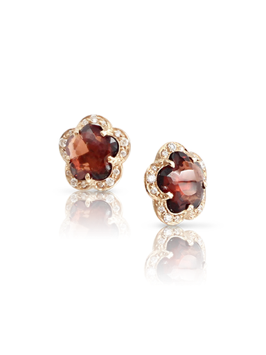 [15987R]  Pasquale Bruni - Figlia dei Fiori Stud Earrings in Pink Gold with Red Garnet and White Diamonds