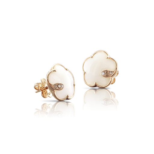 [16131R]  Pasquale Bruni - Petit Joli Stud Earrings in Pink Gold with White Agate, White and Champagne Diamonds